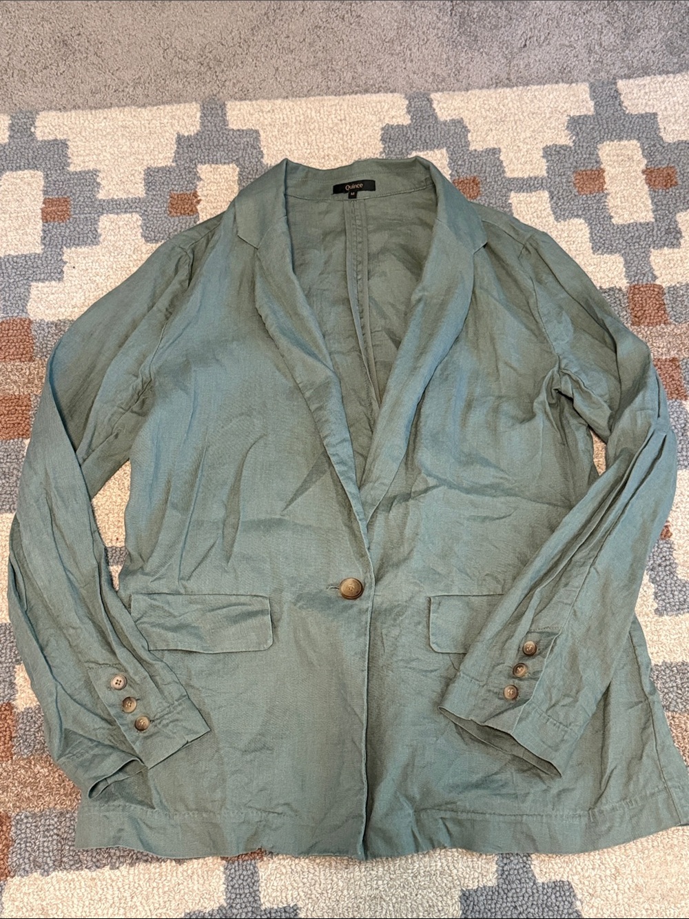 Quince 100% European Linen Blazer Light Cargo Green Size Medium